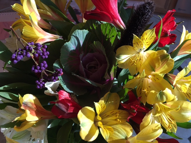 Fall mixture of cut flowers in the sunlight