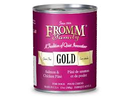 Can of Fromm Gold dog food, Salmon & Chicken Pate