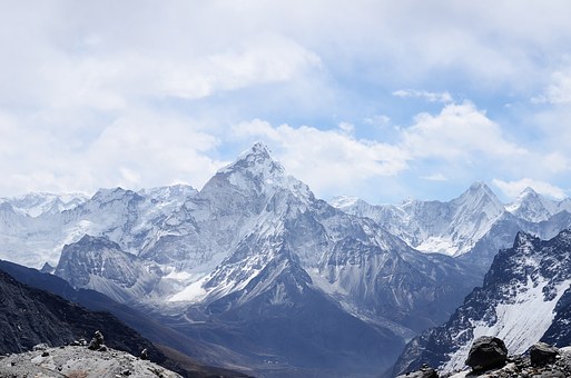 High elevation mountain chain covered in snow