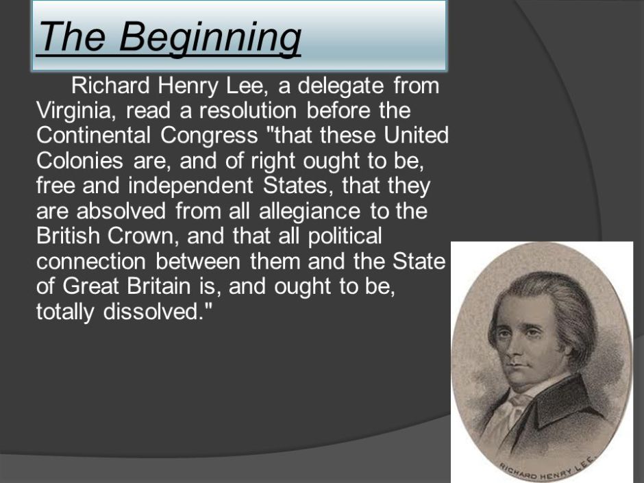 Portrait Richard Henry Lee and his resolution for independence from Great Britain
