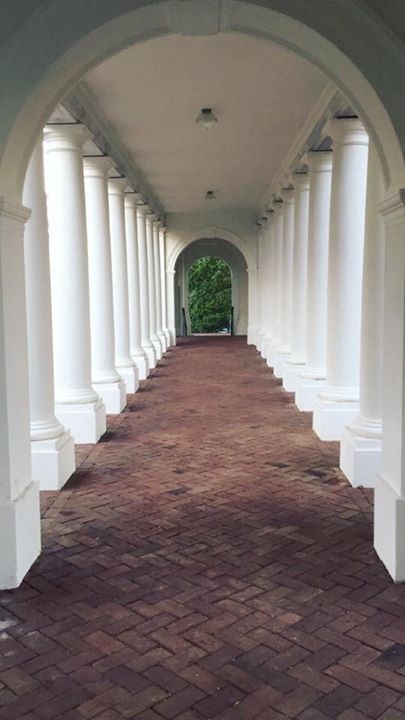 A covered walkway at The University of Virginia