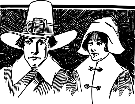 Pilgrim man and woman in black and white