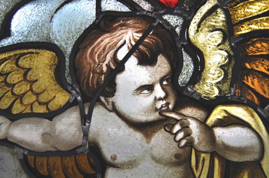 Stained glass window of an angel