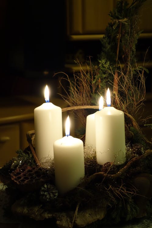 Lighted candles with the glow of Christmas