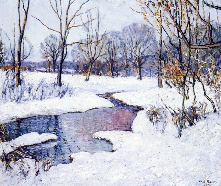 Watercolor of winter scene by Walter Emerson Baum