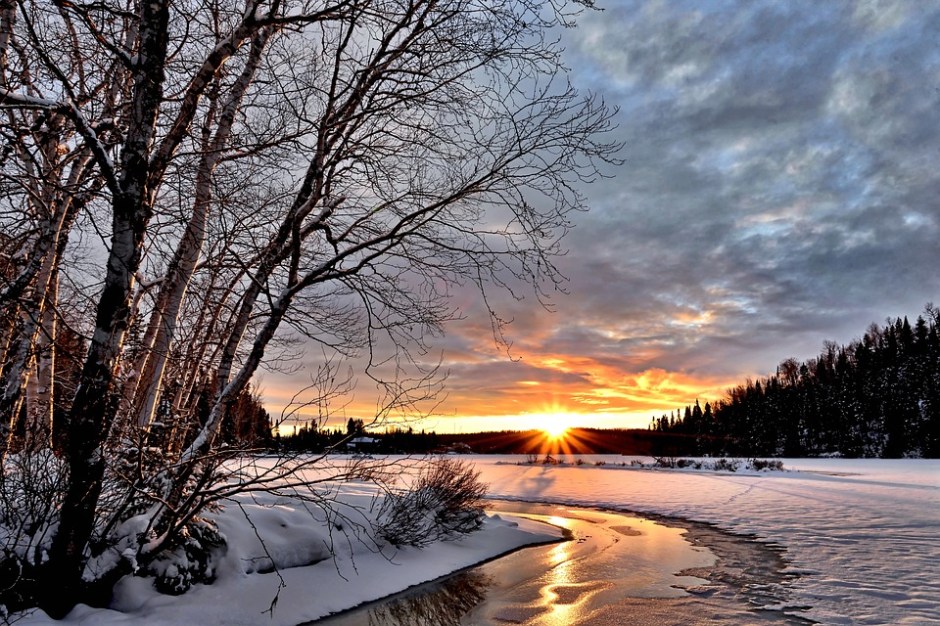 winter landscape at sunset