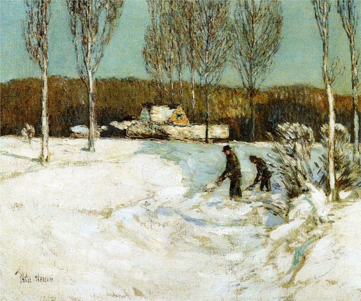 Shoveling Snow, New England, Childe Hassam 1905