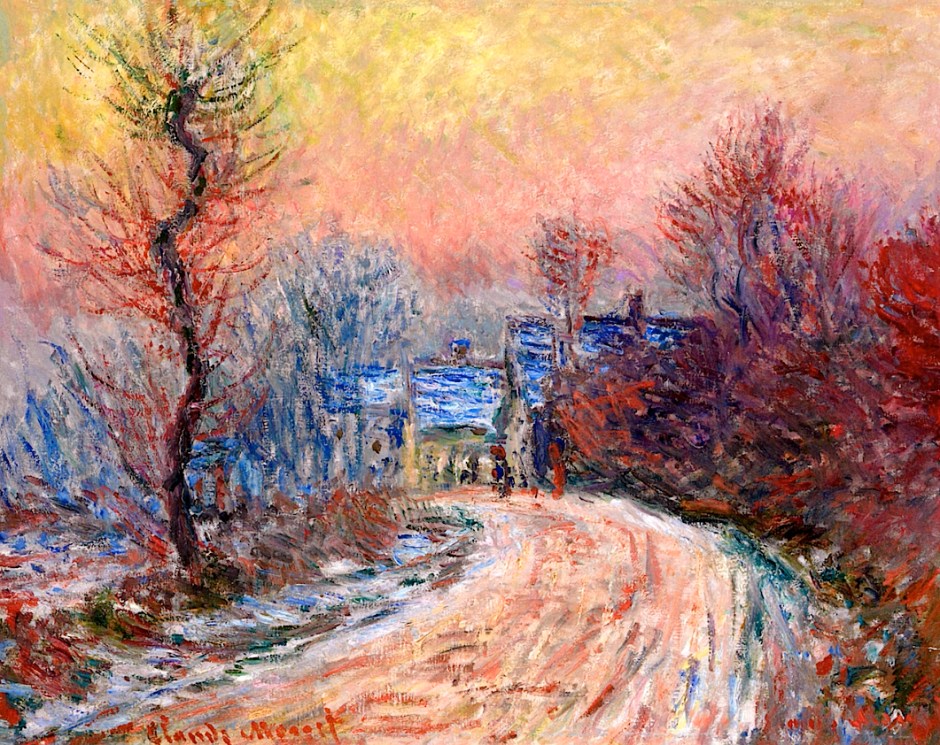 Coming into Giverny in Winter, Sunset / Claude Monet (1885)