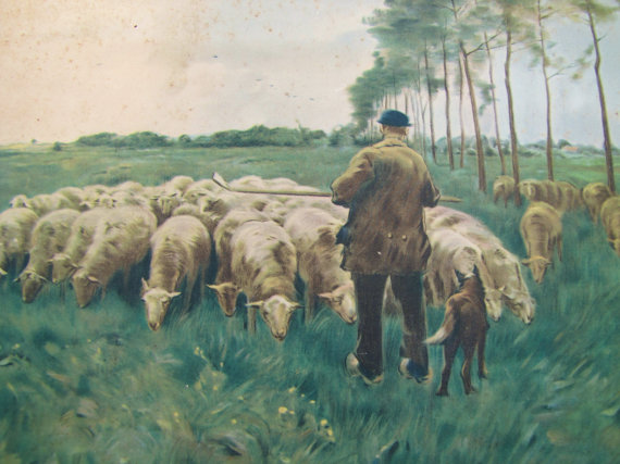 Anton Mauve, Spring- Shepherd, Sheep, Dog- Pastoral Scene
