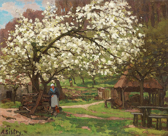"Spring, Peasant under Trees in Blossom" by Alfred Sisley, 1865-66.