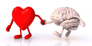 a characterization of a red loving heart holding the hand of the brain